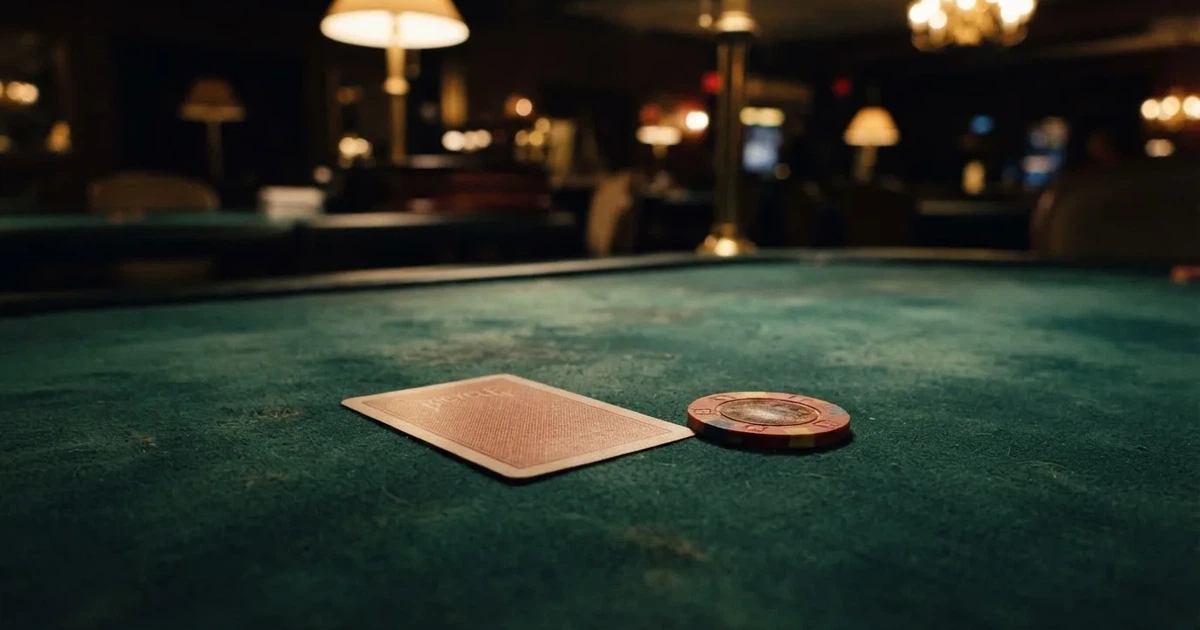 Kort delade med framsidan nedåt på grönt filt, marker väntar bredvid i varmt ljus — casino guider för svenskar