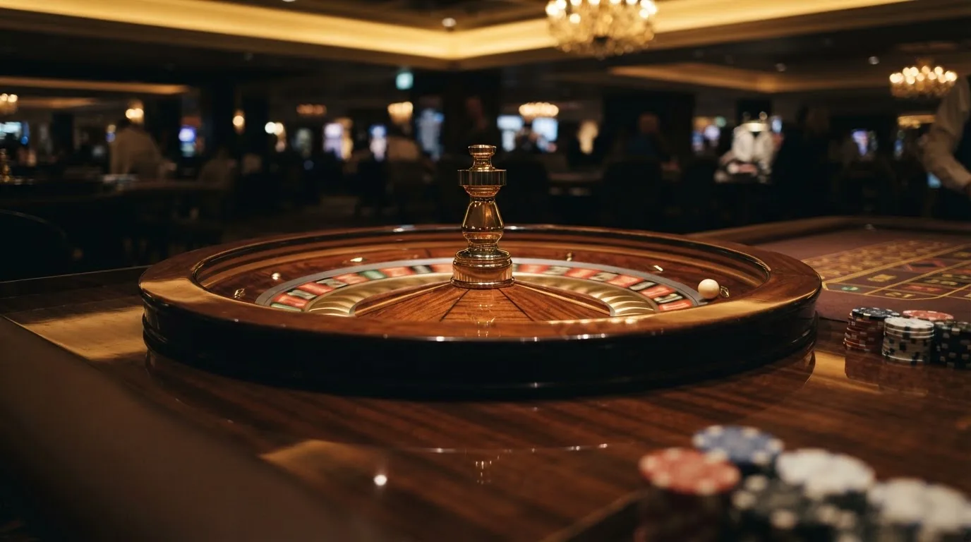 Ett roulettehjul snurrar på ett blankt träbord, den vita kulan glimmar i takljusets guld — live blackjack i sverige