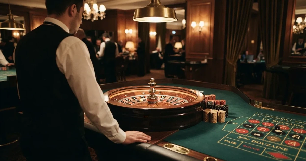 Croupierens händer blandar kort på grönt filt, taklampan speglas i den blanka kortbunten — live roulette i sverige