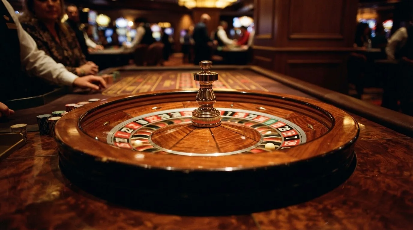 Ett roulettehjul snurrar på ett blankt träbord, den vita kulan glimmar i takljusets guld — svenska casino betala med telefon