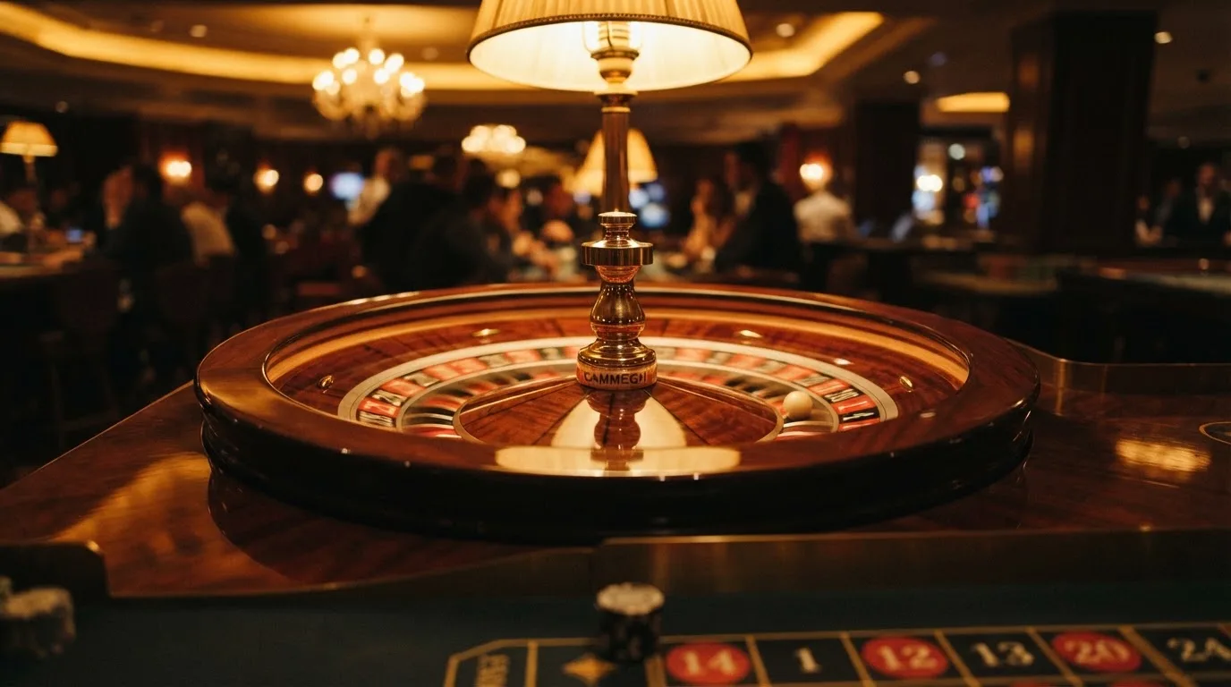 Ett roulettehjul snurrar på ett blankt träbord, den vita kulan glimmar i takljusets guld — svenska casinon med dogecoin